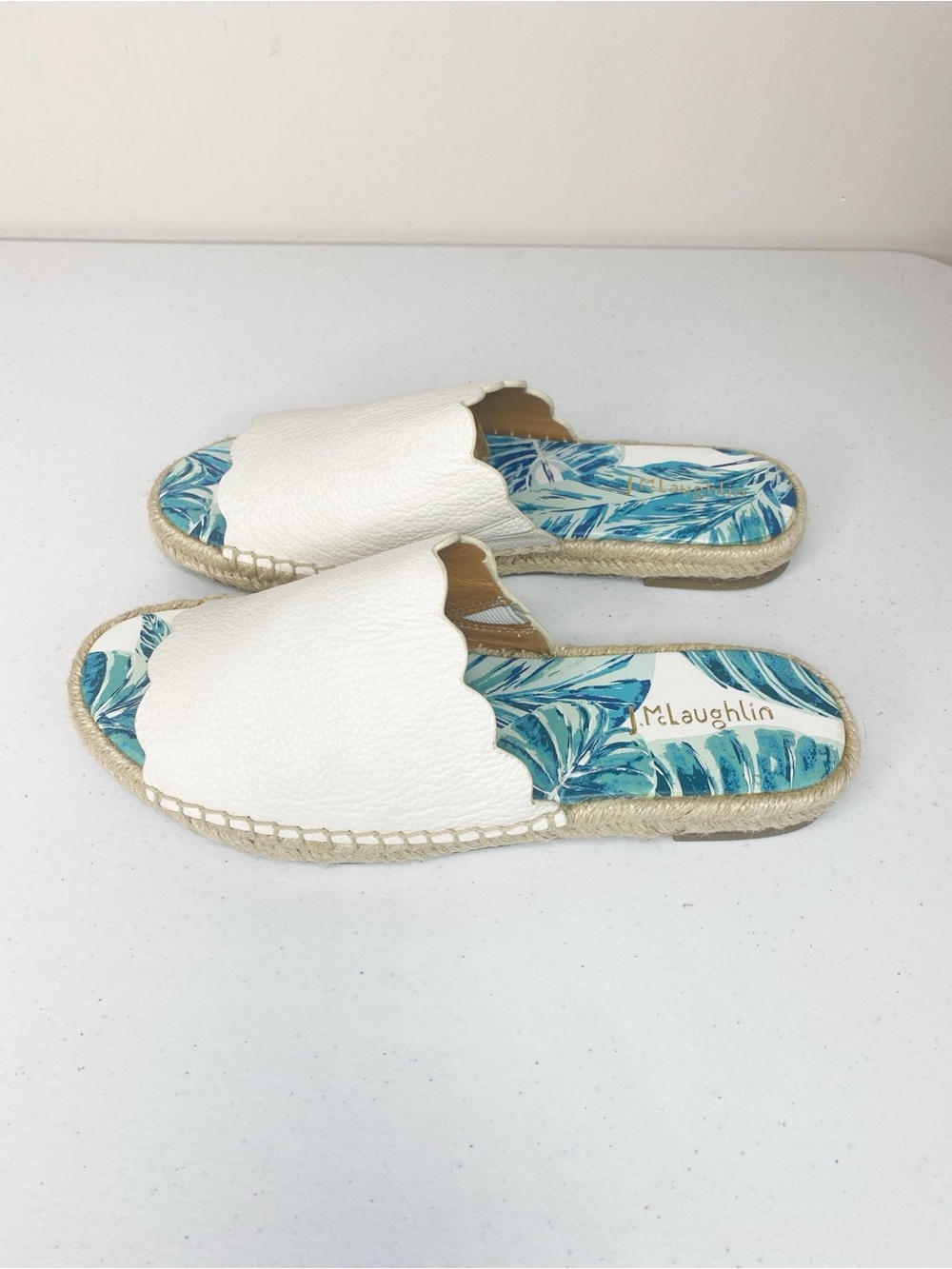 J.Mclaughlin Aries Scalloped Espadrille Slide Sandal White Size 9